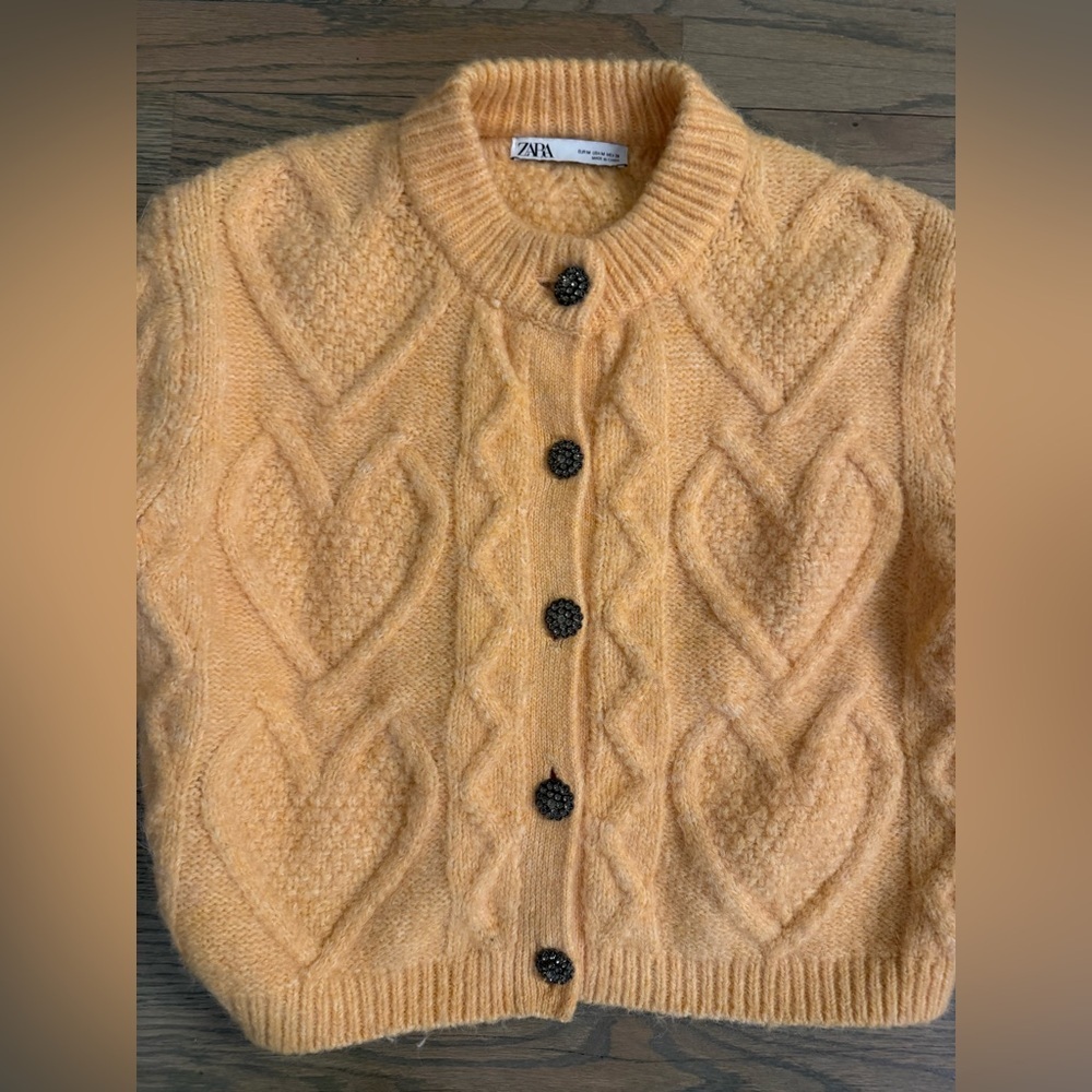 Zara Women's Warm Orange Heart Knit Cardigan